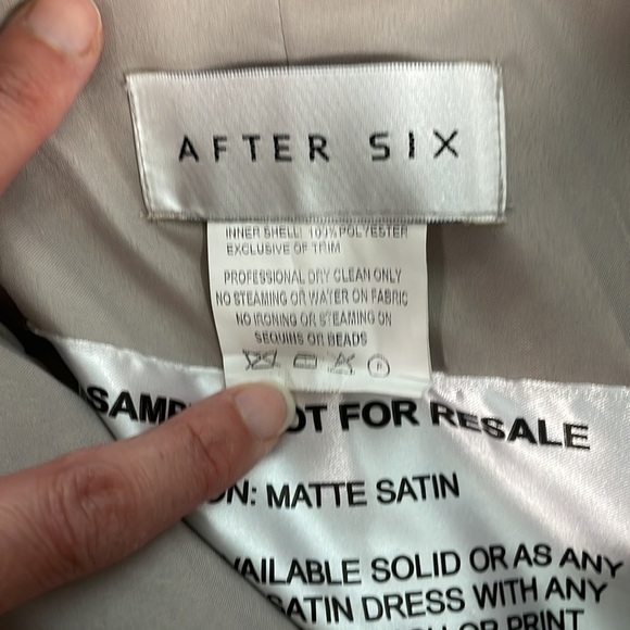 After Six Strapless Bridesmaid Dress Tea Midi Silver with Pink Waist Sash 10 - Picture 10 of 13